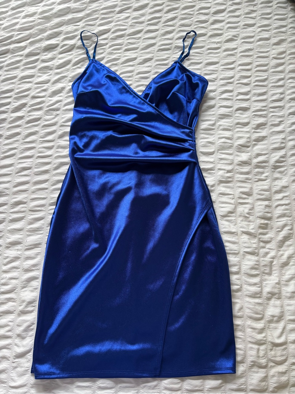 Satin Slip Mini Dress in Cobalt Blue